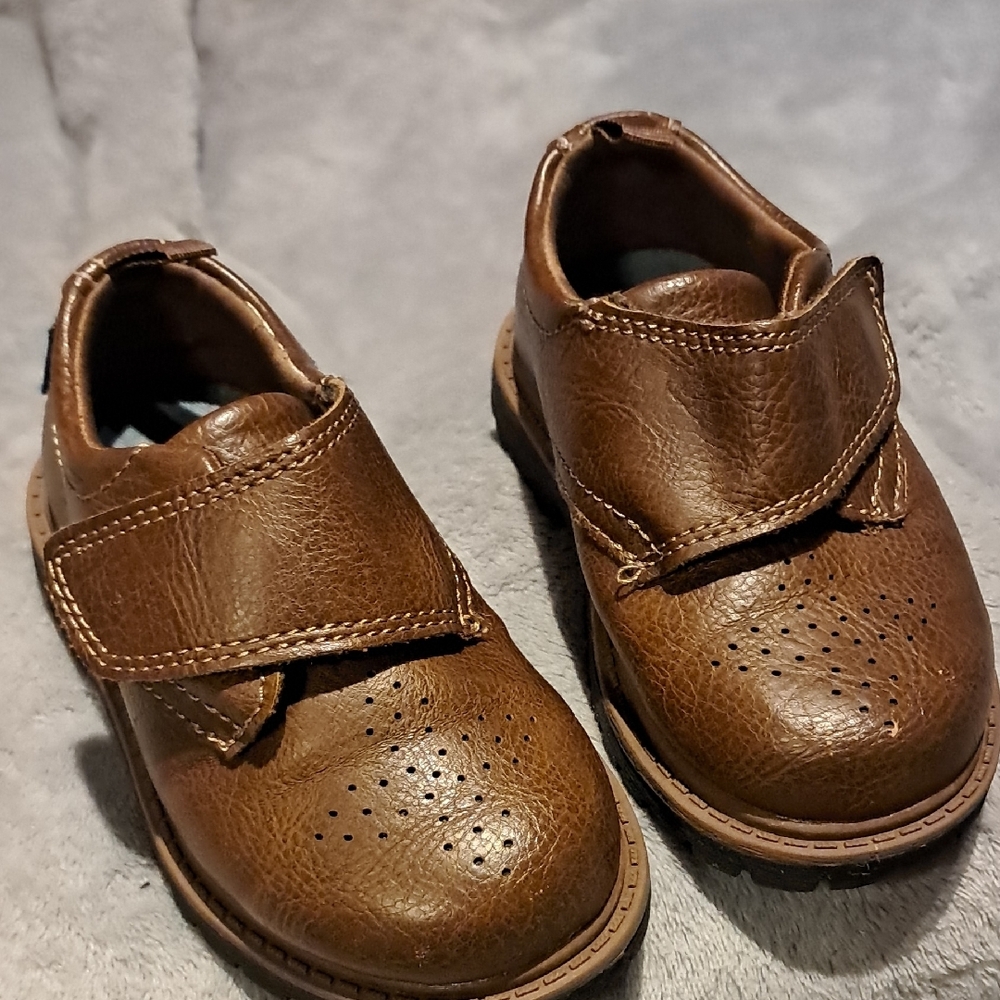 Carter's Brown Dress Shoes with Velcro Strap and Brogue Detailing